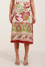 Jupe midi à motifs 1899 - Bordeaux