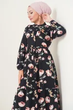 2144 Hakim Yaka Tesettür Elbise - E.Siyah