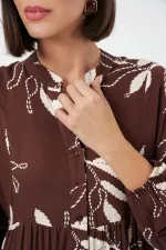 Robe longue hijab à motifs pour femme 2585 - F.KAHVE