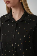 Women's Patterned Oversize Shirt 20361 - Black Women's Patterned Oversize Shirt 20361 - Black