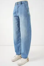 6689 Kadın Yüksek Bel Baggy Kot Pantolon - Açık Mavi