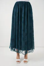 Jupe longue en tulle imprimé floqué pour femme 8070 - Pétrole