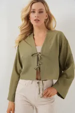 Önü Bağlamalı Keten Kimono 960 - Çağla