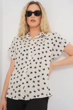 Chemise à manches courtes à motifs pour femme 20310 - Crème