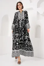 Robe hijab à motifs authentiques 2423 - Noir