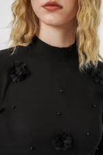 Women's Floral Knitted Blouse 978 - Black