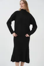 15892 Sweater Skirt Knitwear Two Piece Set - Black