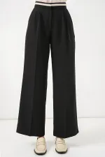 Pantalon large en tissu pour femme 30088 - Noir