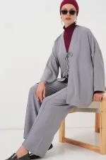 Kadın Ayrobin Kimono Pantolon İkili Takım 6739 - Gri