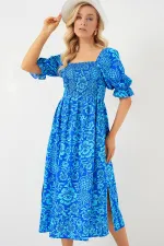 Robe fendue à motifs 2512 - Bleu
