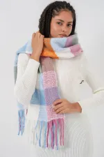 Kadın Yumuşak Dokulu Kalın Şal Atkı 15951 - Pudra