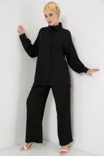 Kadın Örme Tesettür Alt Üst Takım 6711 - Siyah