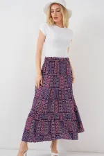 Women's Patterned Long Skirt 8053 - Purple