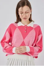 Kadın Crop Triko Kazak 15936 - C. Pembe