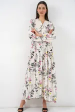 Robe longue hijab à motifs pour femme 2585 - Gris clair