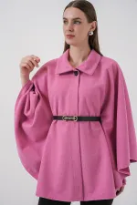 Poncho en cachemire ceinturé pour femme 9170 - Rose