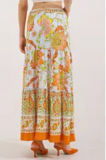 1898 Desenli Uzun Etek - Turuncu