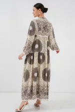 2423 Authentic Patterned Hijab Dress - F.KAHVE