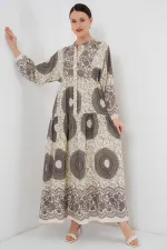 2423 Authentic Patterned Hijab Dress - F.KAHVE