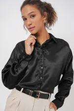 Chemise oversize en satin noir 3985