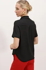 Chemise tricotée à boutons dorés 20181 - Noire