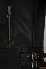 1044 Kadın Suni Deri Ceket - Siyah