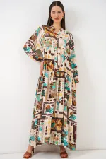 Robe longue hijab à motifs pour femme 2585 - Marron clair