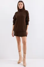 15891 Sweater Skirt Knitwear Two Piece Set - Brown