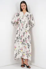 Robe longue hijab à motifs pour femme 2585 - Gris clair