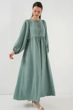 Women's Balloon Sleeve Long Hijab Dress 2464 - Çağla