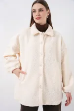 0675 Yün Karışımlı Buklet Ceket - Krem