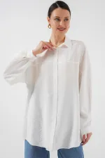 Kadın Uzun Oversize Gömlek 5965 - Beyaz