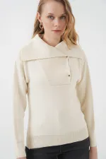 Pull en maille à col large 15921 - Crème