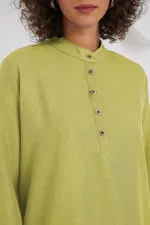 6678 Keten Tunik Pantolon İkili Takım - G.Yeşil