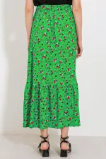 Women's Green Floral Patterned Long Knitted Skirt 1886