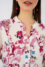 Kadın Desenli Uzun Tesettür Elbise 2585 - M. Kırmızı