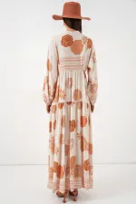 Robe longue hijab à motifs pour femme 2585 - Orange foncé