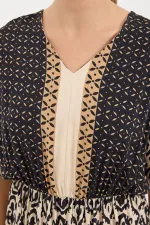 2517 Patterned Short Sleeve Viscose Dress - Black