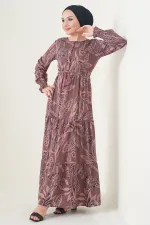 2145 Patterned Hijab Dress - Brown 2145 Patterned Hijab Dress - Brown