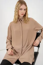 Women's Long Shirt Tunic 5945 - Stone Women's Long Shirt Tunic 5945 - Stone