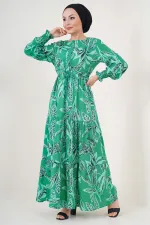 2145 Desenli Tesettür Elbise - Yeşil