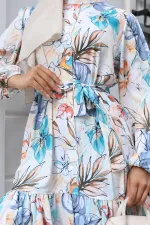 Kadın Desenli Uzun Tesettür Elbise 2586 - Mint