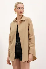 3900 Oversize Uzun Basic Gömlek - Bisküvi
