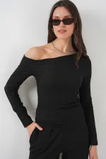 6708 Düşük Omuz Alt Üst Takım - Siyah