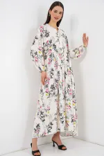 Robe longue hijab à motifs pour femme 2585 - Gris clair