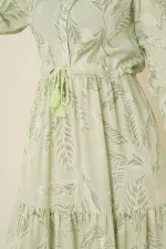 2145 Patterned Hijab Dress - Light Green 2145 Patterned Hijab Dress - Light Green
