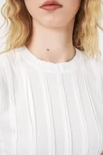 Women's Textured Sleeveless Knitted Stretch Blouse 991 - White