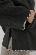 Kadın Nakışlı Kaşe Ceket 9167 - Antrasit