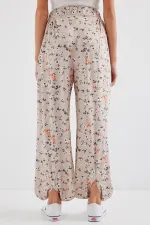 6665 Desenli Şalvar Pantolon - Krem