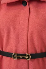 Kadın Kemerli Kaşe Panço 9170 - Somon